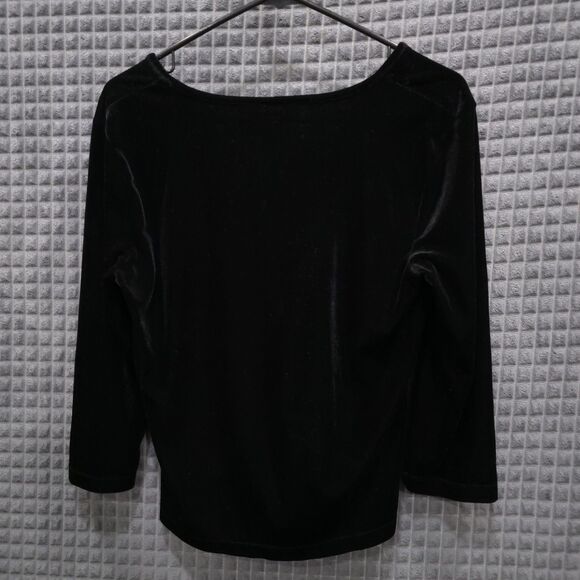 Velvet Y2K Black Top Sm 90s Stretch Velour Whimsigoth Witchy 3/4Sleeve Romantic - Picture 6 of 10